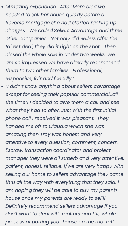 captura de pantalla de reseñas de ventajas para los vendedores