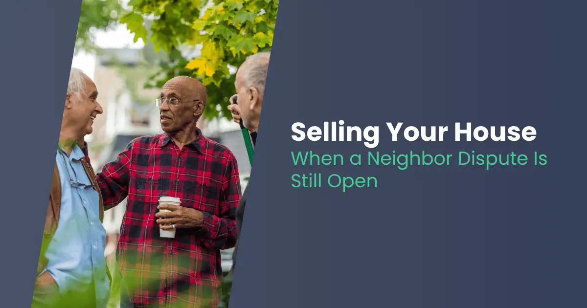 Neighbors in a Southern California neighborhood talking over a fence, featured image blog graphic.