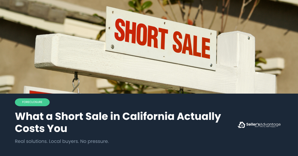 Close up of a Short Sale for sale sign, in front of a California home.