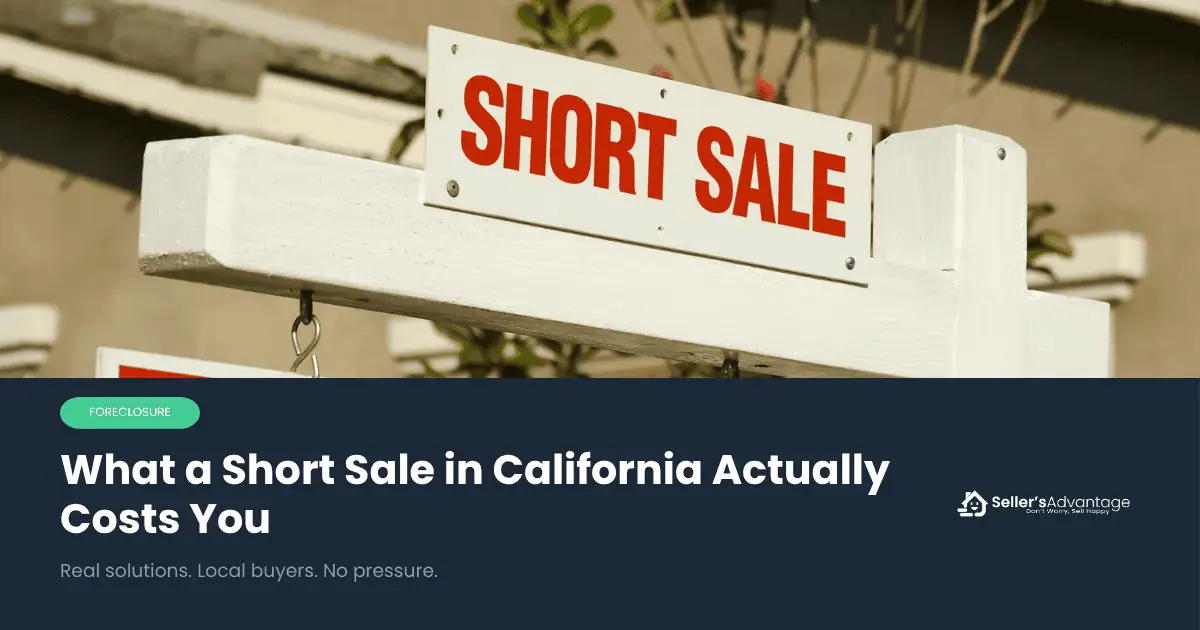 Close up of a Short Sale for sale sign, in front of a California home.